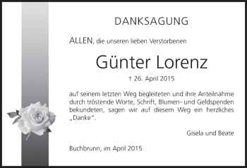 Anzeige von Günter Lorenz von MGO