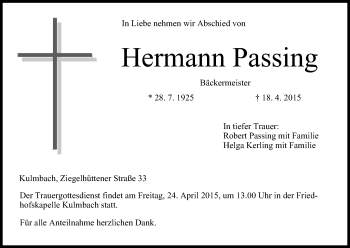 Anzeige von Hermann Passing von MGO