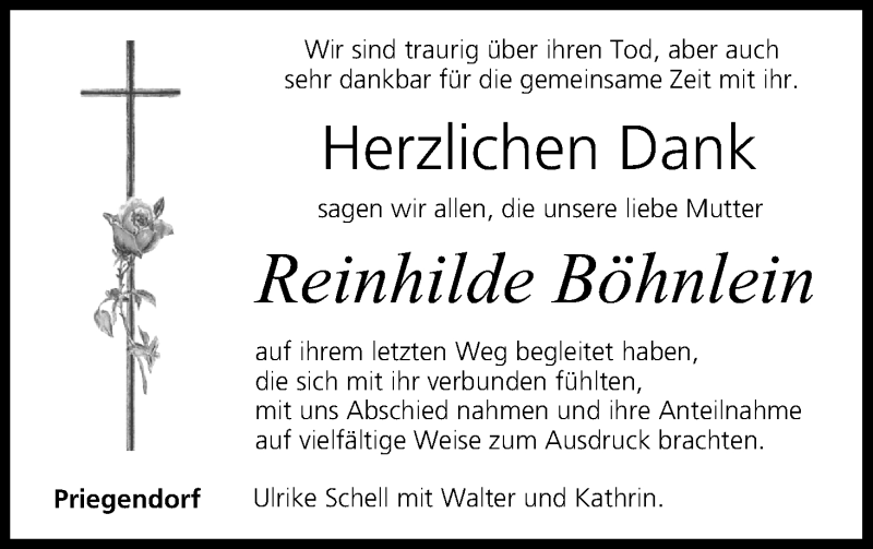  Traueranzeige für Reinhilde Böhnlein vom 27.06.2015 aus MGO