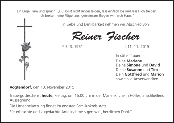 Anzeige von Reiner Fischer von MGO
