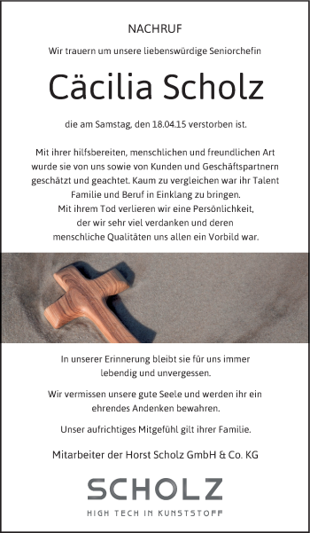 Anzeige von Cäcilia Scholz von MGO