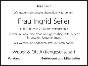 Anzeige von Ingrid Seiler von MGO