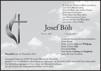 Anzeige von Josef Böh von MGO