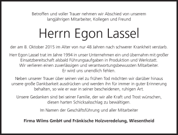 Anzeige von Egon Lassel von MGO