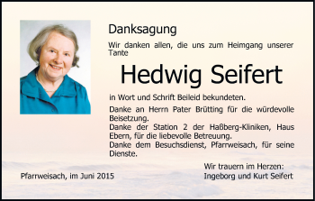 Anzeige von Hedwig Seifert von MGO