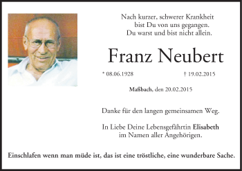 Anzeige von Franz Neubert von MGO
