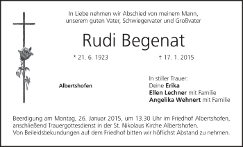 Anzeige von Rudi Begenat von MGO