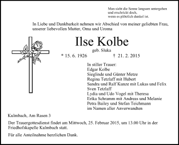 Anzeige von Ilse Kolbe von MGO