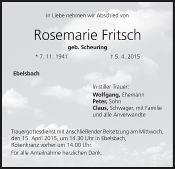 Anzeige von Rosemarie Fritsch von MGO