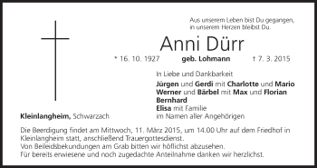 Anzeige von Anni Dürr von MGO