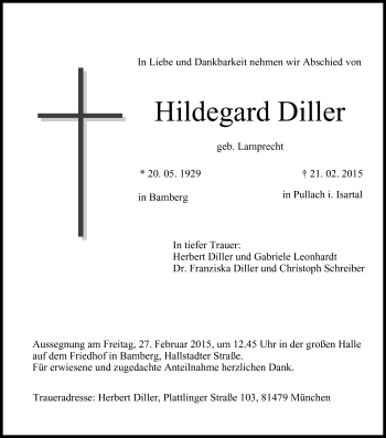 Anzeige von Hildegard Diller von MGO