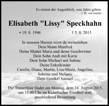 Anzeige von Elisabeth Speckhahn von MGO
