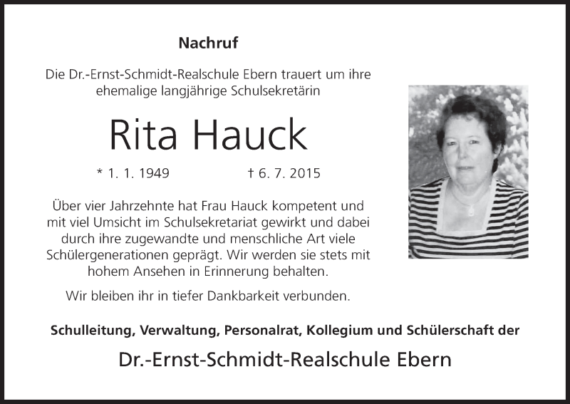  Traueranzeige für Rita Hauck vom 16.07.2015 aus MGO