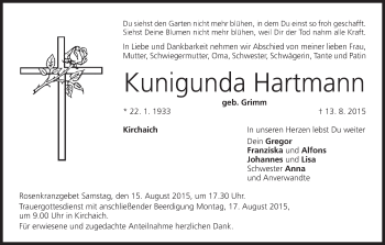 Anzeige von Kunigunda Hartmann von MGO