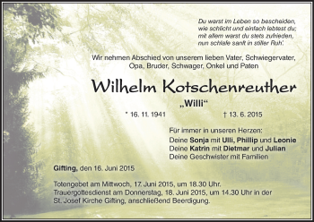 Anzeige von Wilhelm Kotschenreuther von MGO