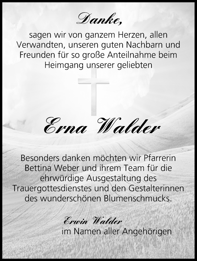  Traueranzeige für Erna Walder vom 12.09.2015 aus MGO