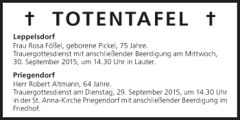 Anzeige von Totentafel vom 29.09.2015 von MGO