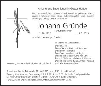 Anzeige von Johann Gründel von MGO