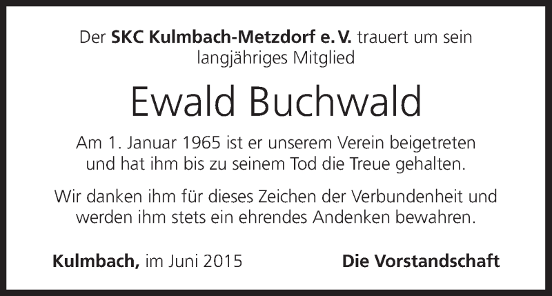  Traueranzeige für Ewald Buchwald vom 27.06.2015 aus MGO