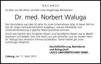 Anzeige von Norbert Waluga von MGO
