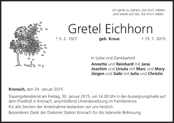 Anzeige von Gretel Eichhorn von MGO