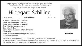 Anzeige von Hildegard Schilling von MGO