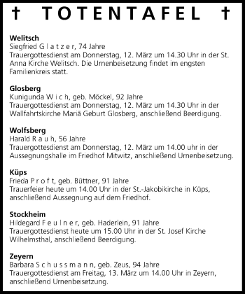 Anzeige von Totentafel vom 11.03.2015 von MGO