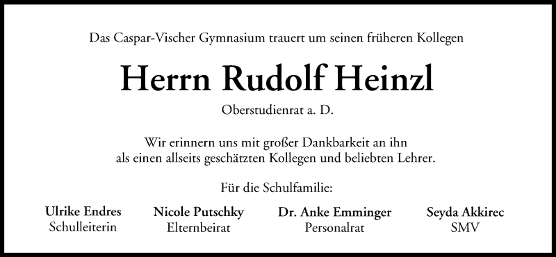  Traueranzeige für Rudolf Heinzl vom 06.02.2015 aus MGO