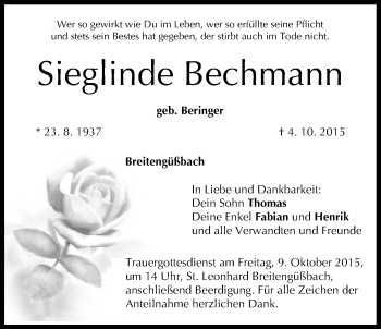 Anzeige von Sieglinde Bechmann von MGO