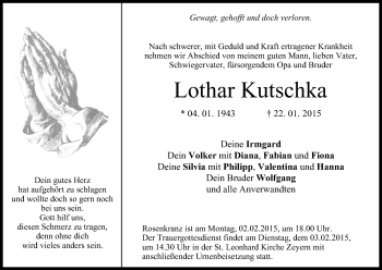 Anzeige von Lothar Kutschka von MGO
