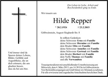 Anzeige von Hilde Repper von MGO