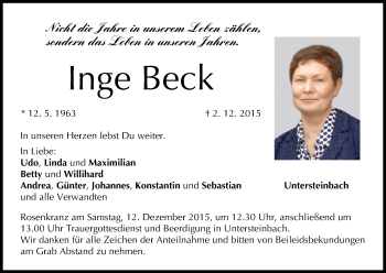 Anzeige von Inge Beck von MGO