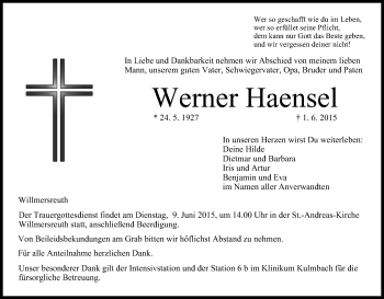 Anzeige von Werner Haensel von MGO