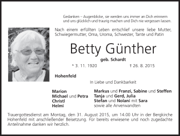 Anzeige von Betty Günther von MGO