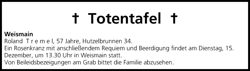  Traueranzeige für Totentafel vom 15.12.2015 vom 15.12.2015 aus MGO