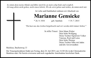 Anzeige von Marianne Gensicke von MGO