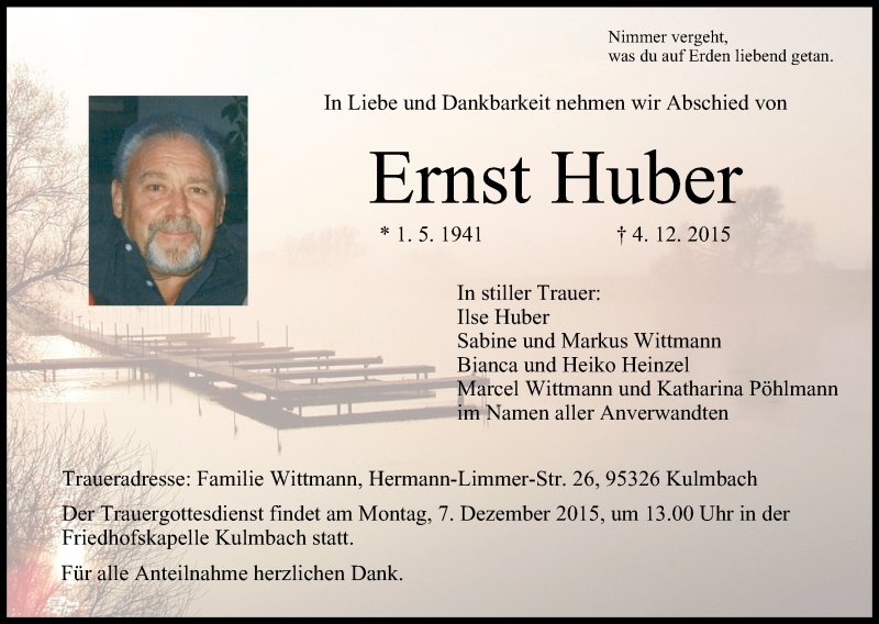  Traueranzeige für Ernst Huber vom 05.12.2015 aus MGO