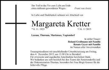 Anzeige von Margareta Kretter von MGO