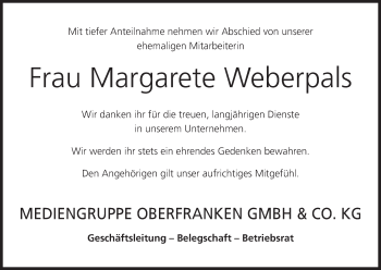 Anzeige von Margarete Weberpals von MGO