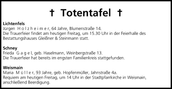 Anzeige von Totentafel vom 04.09.2015 von MGO