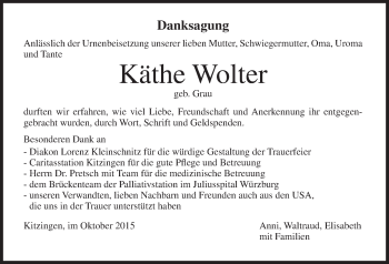 Anzeige von Käthe Wolter von MGO
