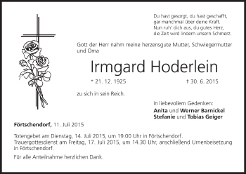 Anzeige von Irmgard Hoderlein von MGO