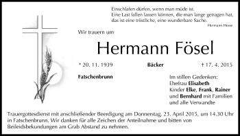 Anzeige von Hermann Fösel von MGO