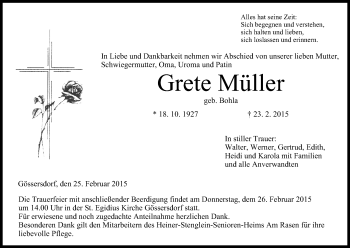 Anzeige von Grete Müller von MGO