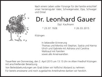 Anzeige von Leonhard Gauer von MGO
