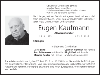 Anzeige von Eugen Kaufmann von MGO