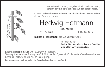 Anzeige von Hedwig Hofmann von MGO