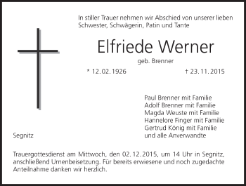 Anzeige von Elfriede Werner von MGO