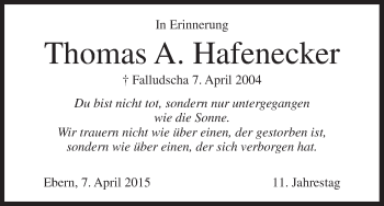 Anzeige von Thomas A. Hafenecker von MGO