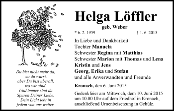 Anzeige von Helga Löffler von MGO